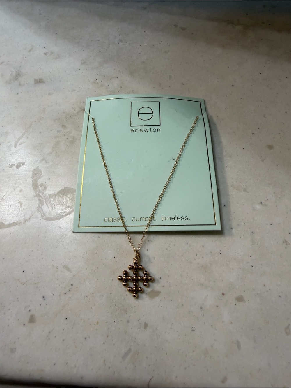 NWT E Newton Gold Beaded Cross Pendant Necklace on Chain